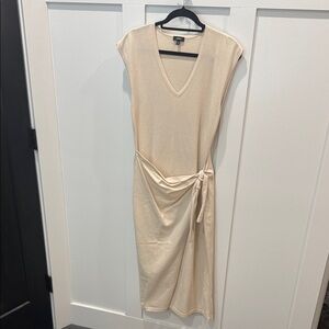 Express Cream Midi Dress with Tie Waist